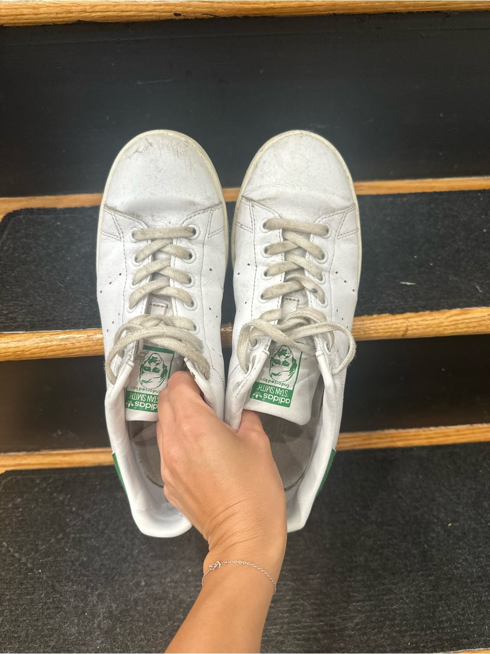 adidas White Sneakers with Green Heel Tab Stan Smith